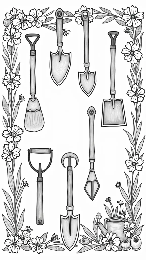 garden tools coloring pages